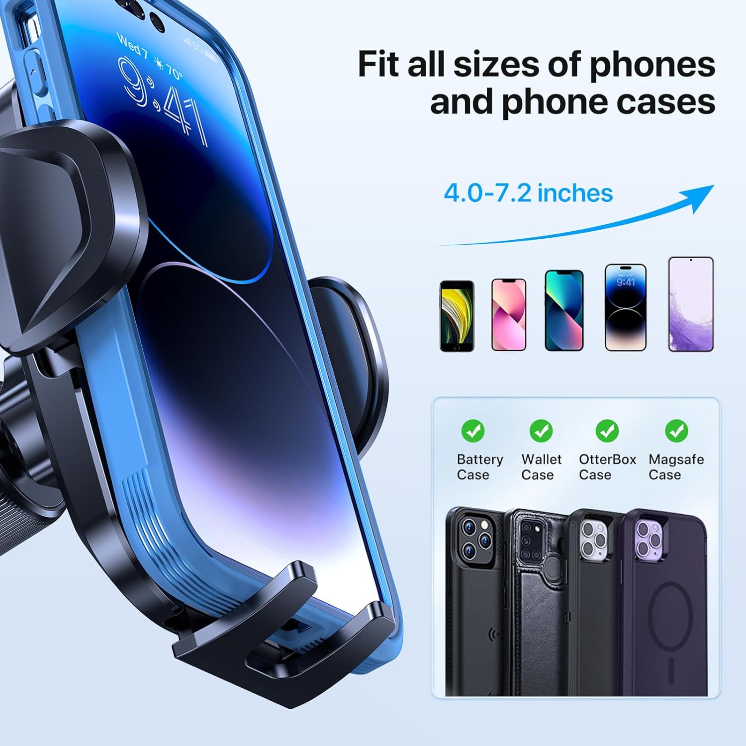 Premium Car Phone Holder, Long Arm Phone Holder Car for Dashboard Windshield Air Vent【Heat-Resistant Strong Suction Cup】Car Mobile Holder Compatible with All Smartphones